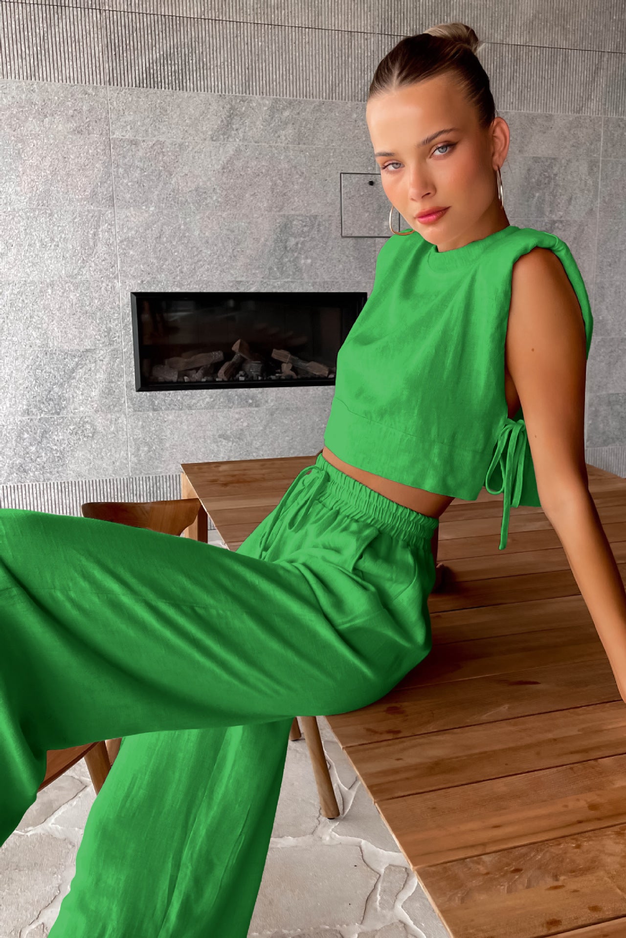 Blusa sin mangas de algodón y lino de verano para mujer