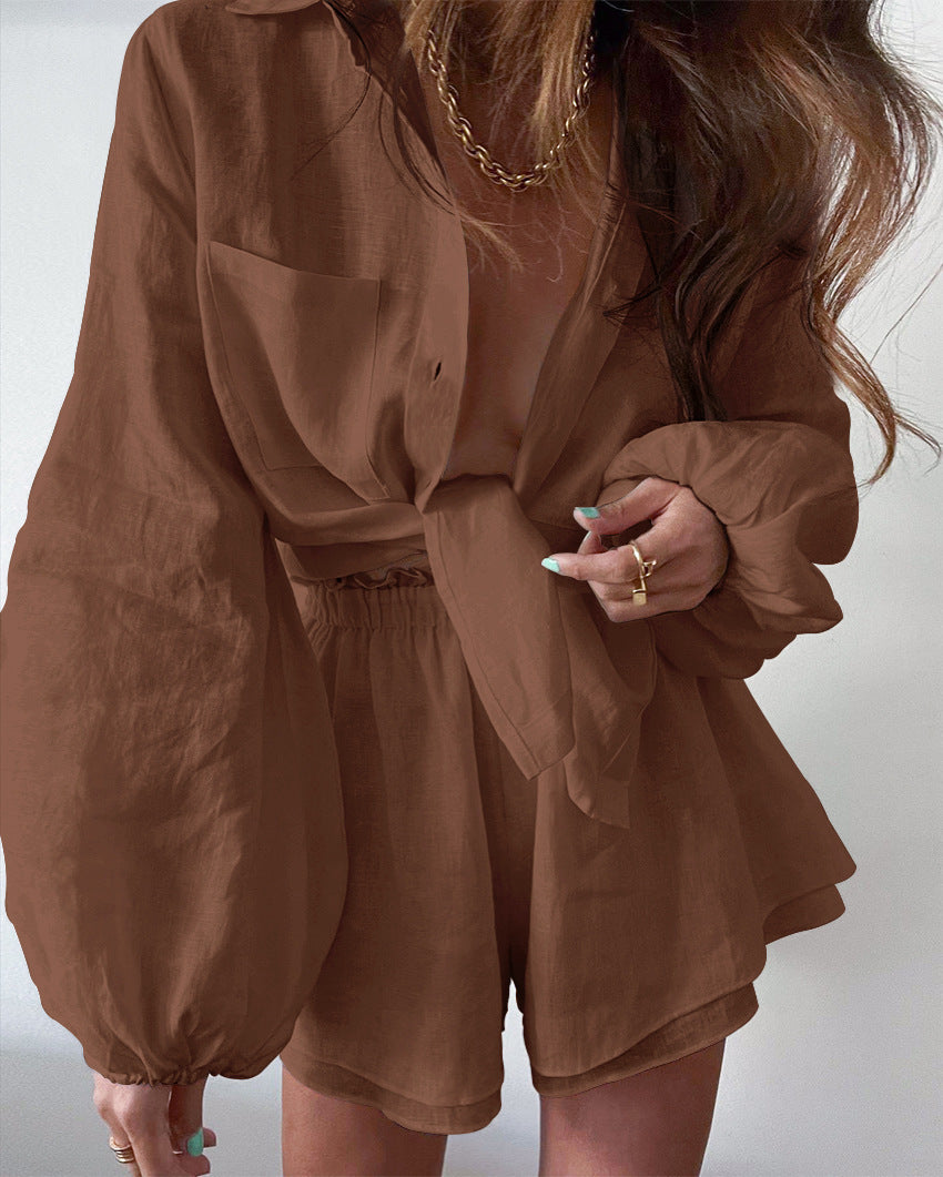 Traje pantalón de algodón y lino para ella