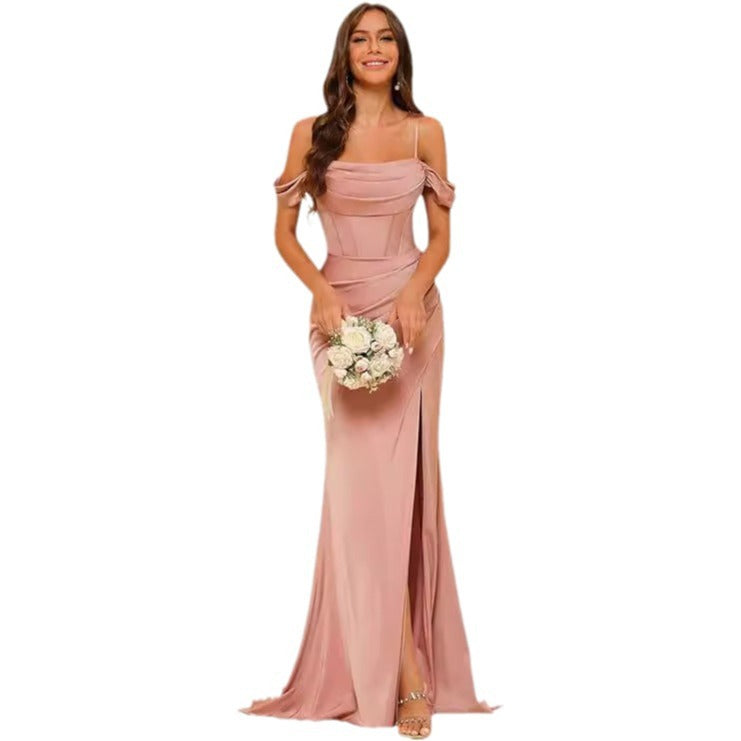 Vestido largo de dama de honor de satén