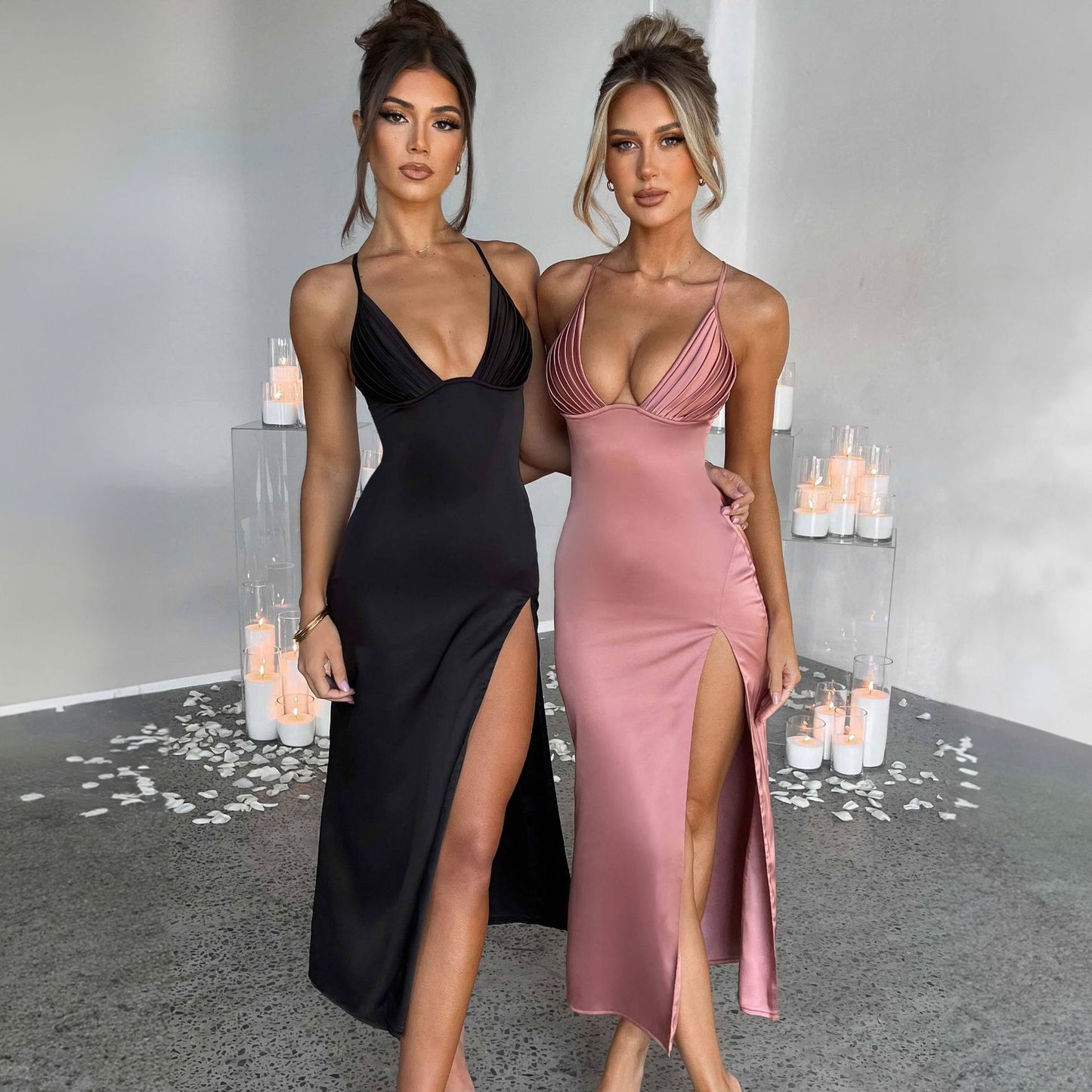 Vestido de tirantes con abertura para mujer