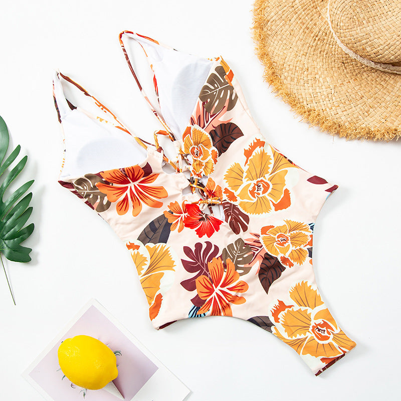 Traje de baño de una pieza floral para mujer