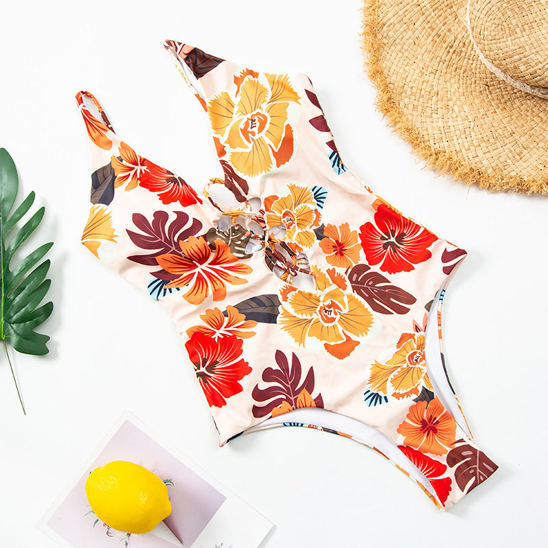 Traje de baño de una pieza floral para mujer