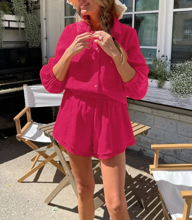 Traje pantalón de algodón y lino para ella