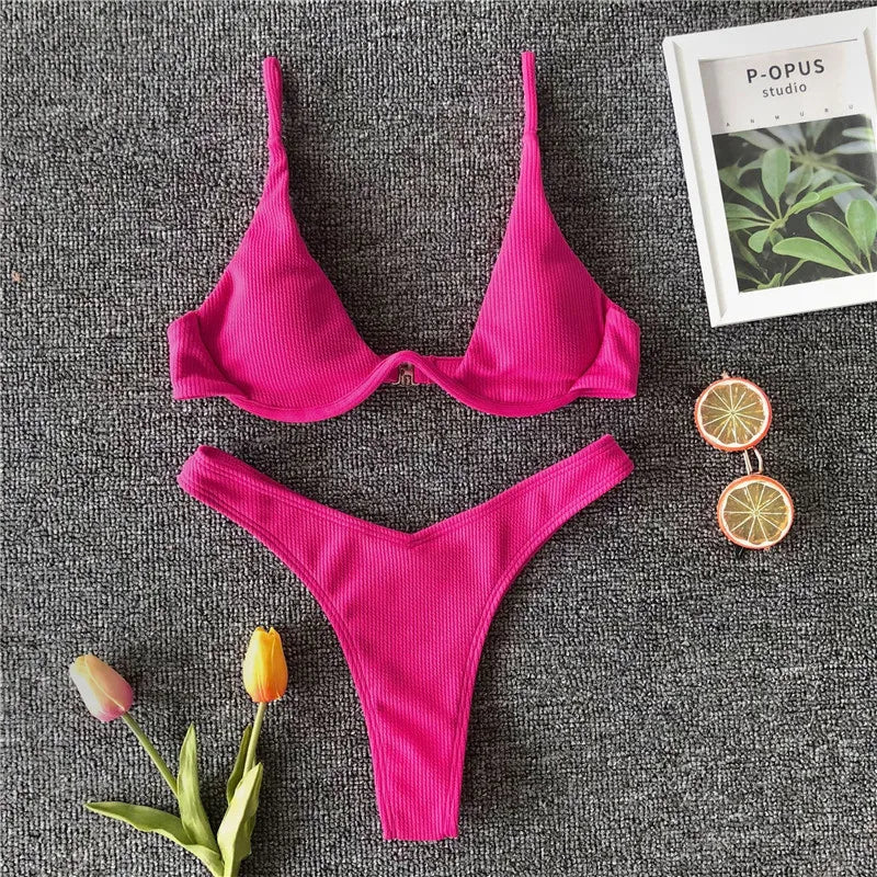 Conjunto de bikini con escote en V – Colección de verano