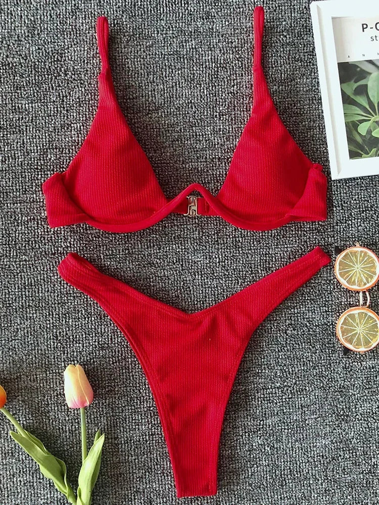 Conjunto de bikini con escote en V – Colección de verano