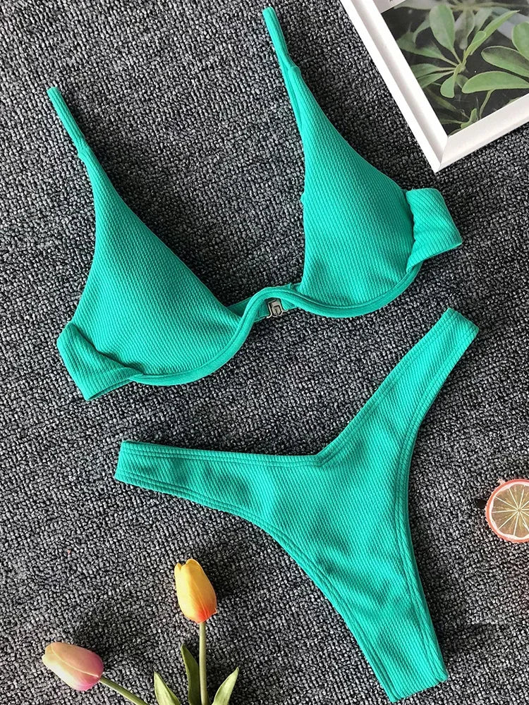 Conjunto de bikini con escote en V – Colección de verano