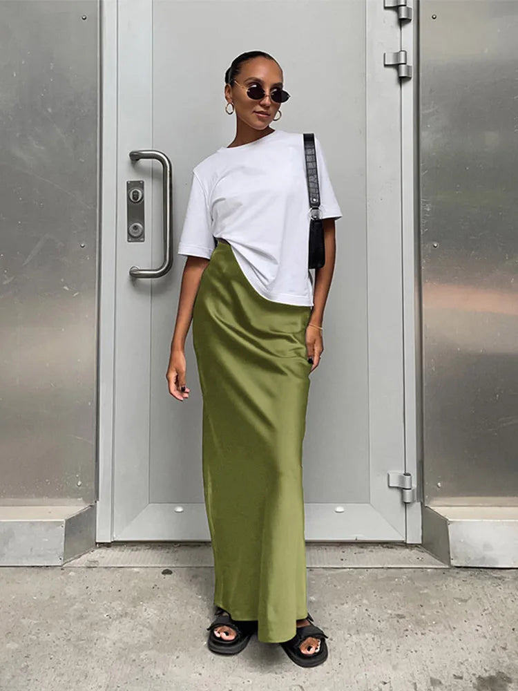 Elegant Satin Black Skirt for Women