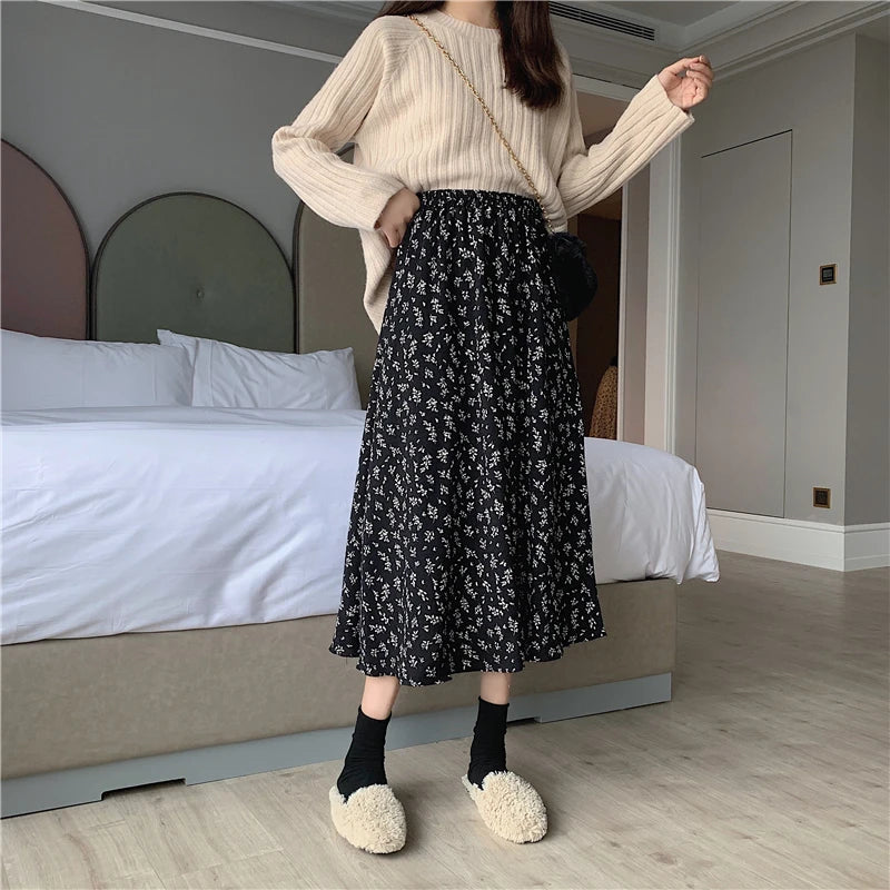 Floral Print Midi Skirt for Women