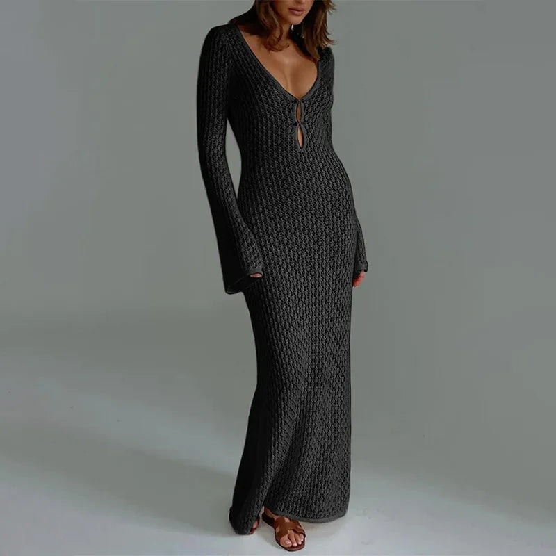 Knitted Crochet Long Sleeve Dress for Women