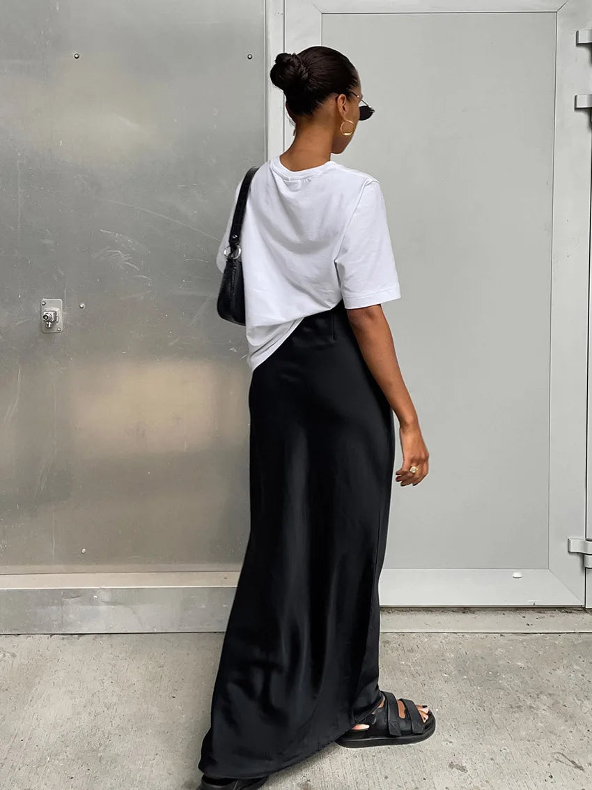 Elegant Satin Black Skirt for Women