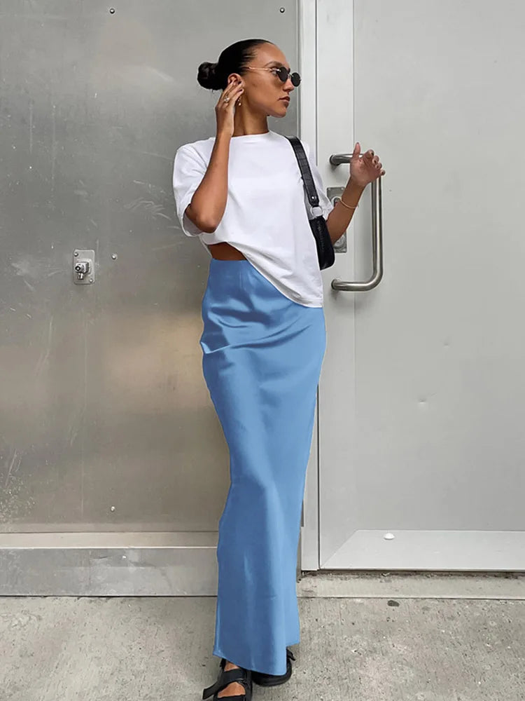 Elegant Satin Black Skirt for Women