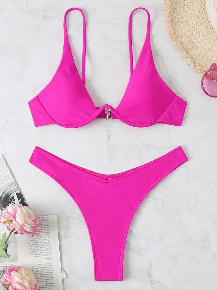 Conjunto de bikini con escote en V – Colección de verano