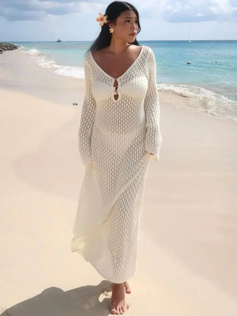 Knitted Crochet Long Sleeve Dress for Women