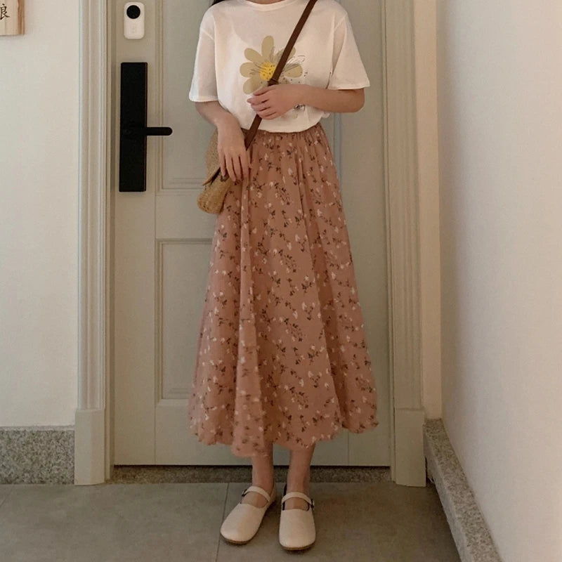 Floral Print Midi Skirt for Women