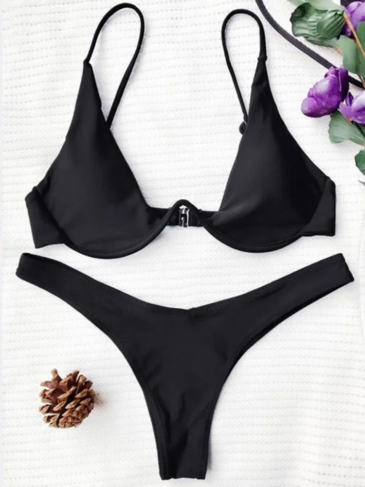 Conjunto de bikini con escote en V – Colección de verano