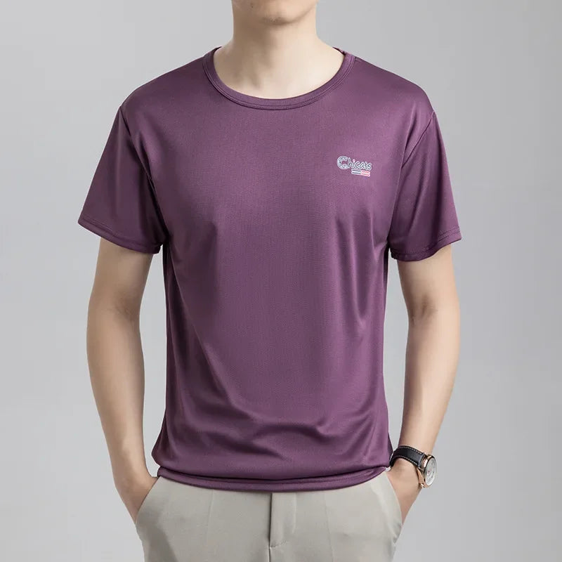 Camiseta de seda de verano de manga corta para hombre