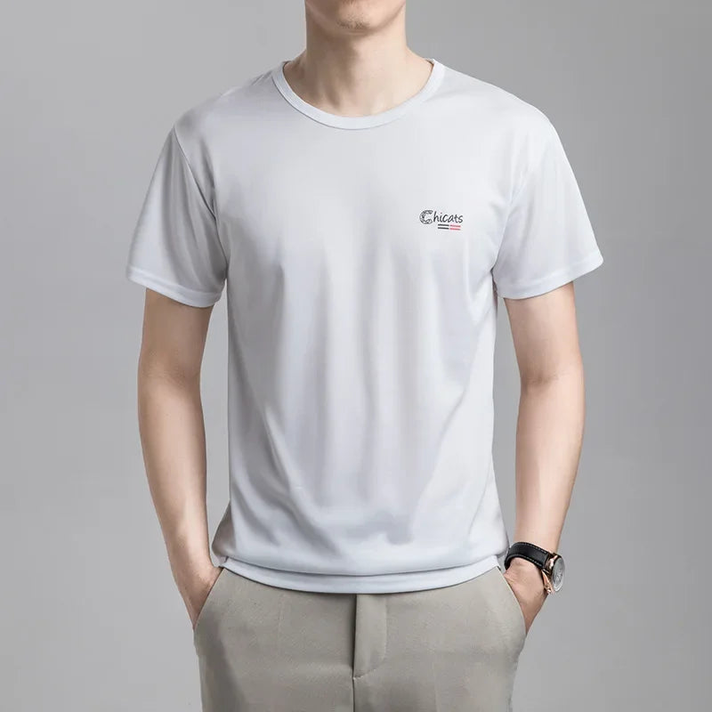 Camiseta de seda de verano de manga corta para hombre