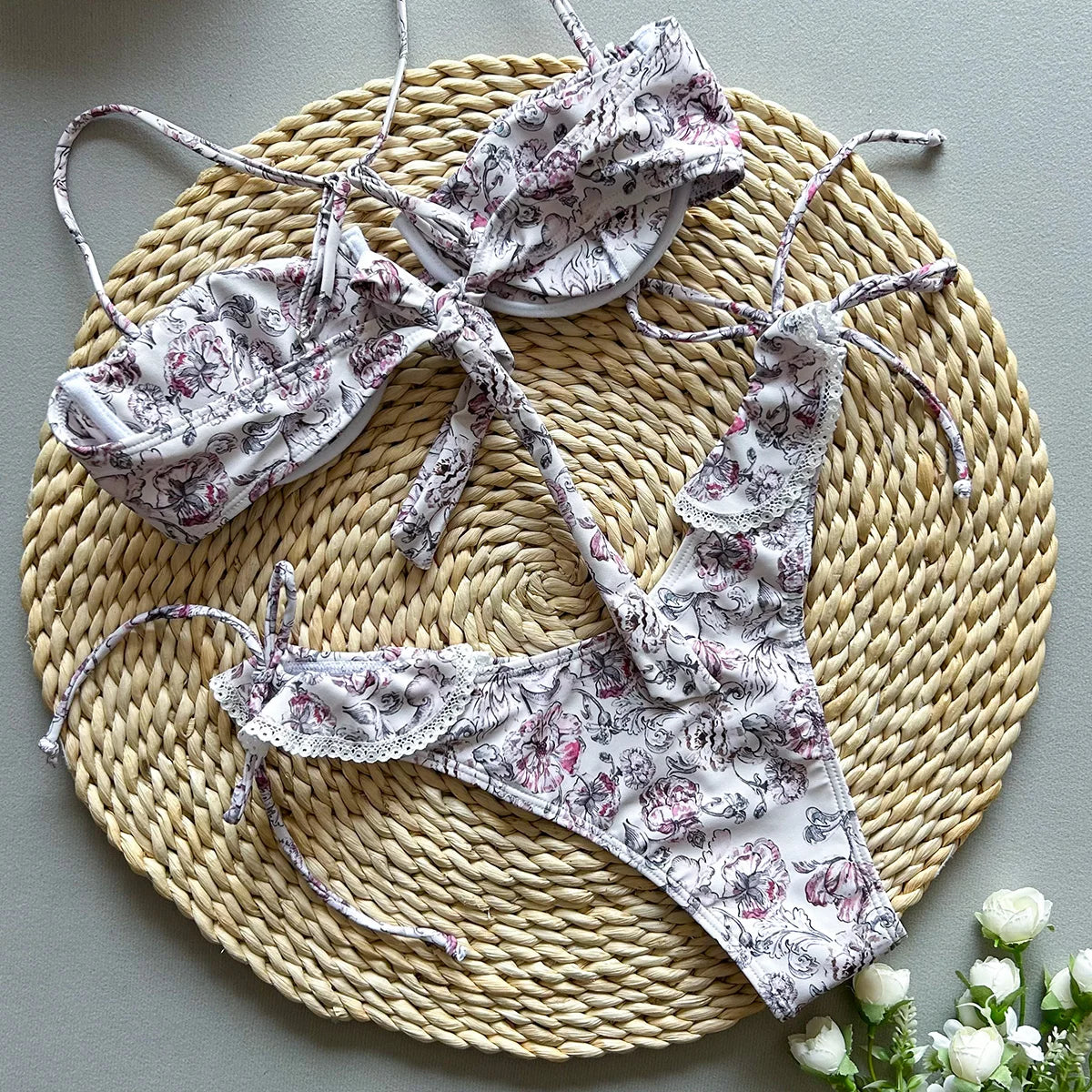 Bikinis push up con estampado de flores para mujer