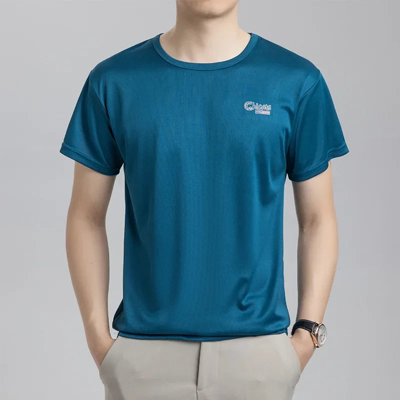 Camiseta de seda de verano de manga corta para hombre