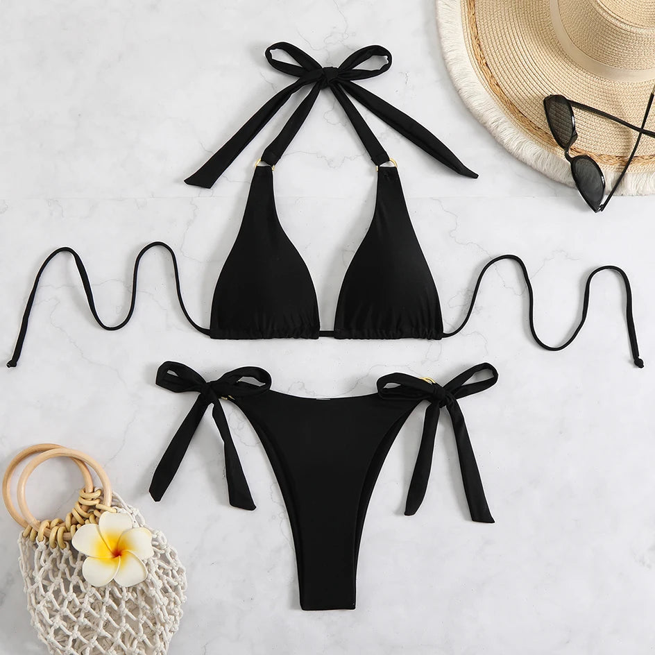 Bikini de playa para mujer con lazos