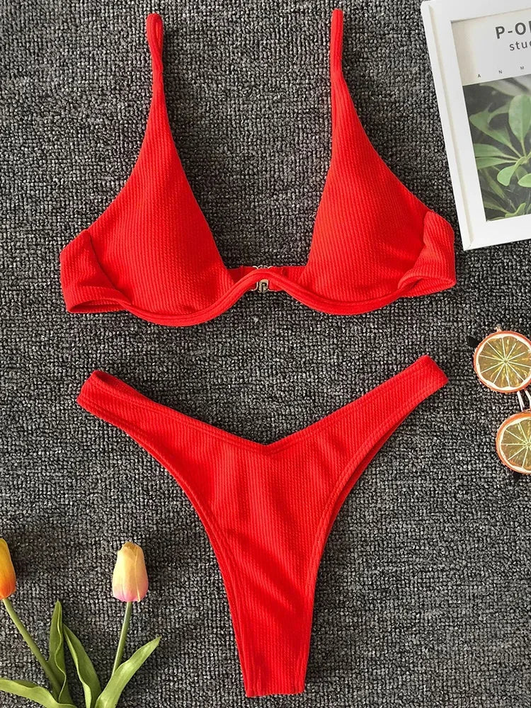 Conjunto de bikini con escote en V – Colección de verano