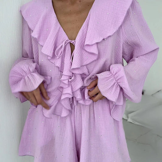 Conjunto casual de blusa y pantalones cortos para mujer