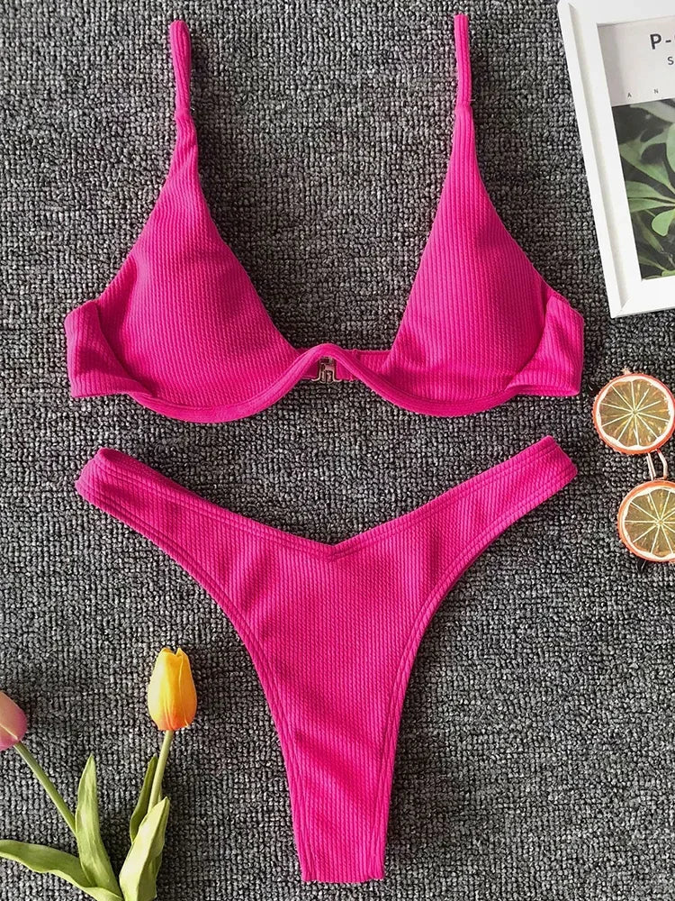 Conjunto de bikini con escote en V – Colección de verano