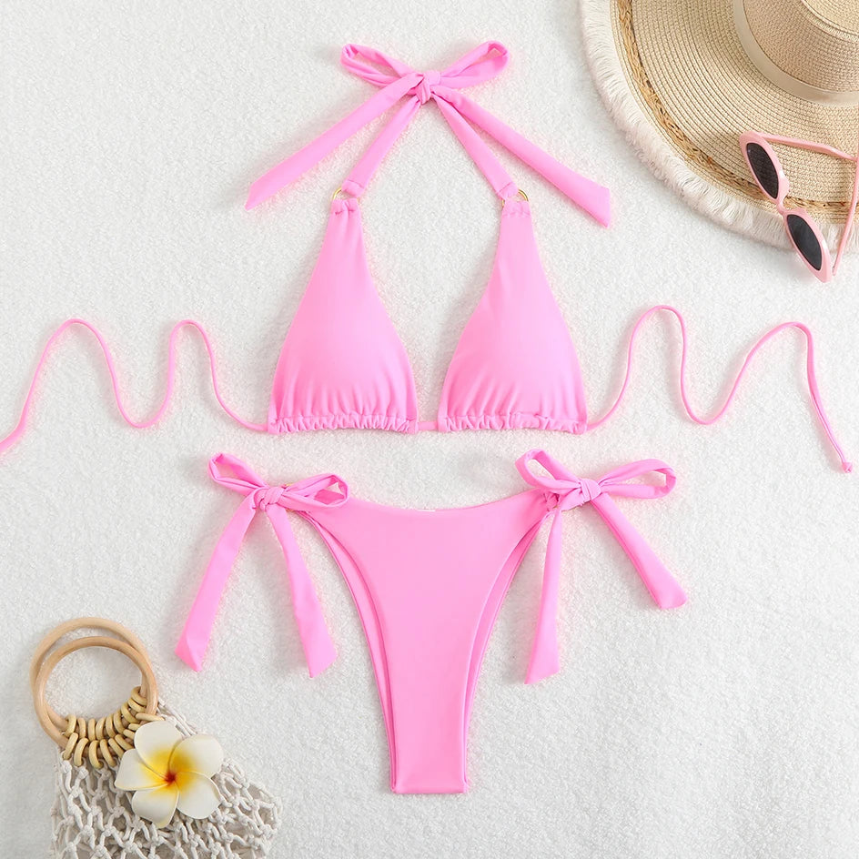 Bikini de playa para mujer con lazos