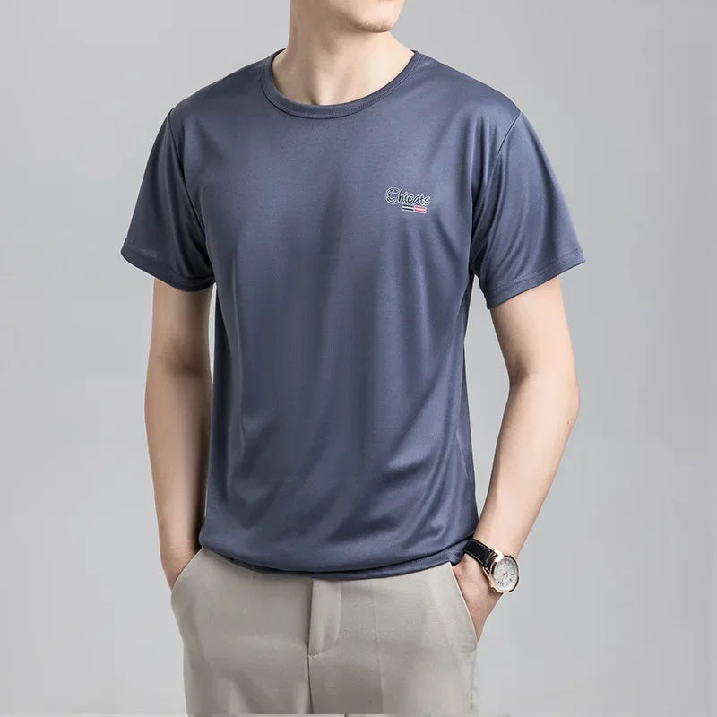 Camiseta de seda de verano de manga corta para hombre