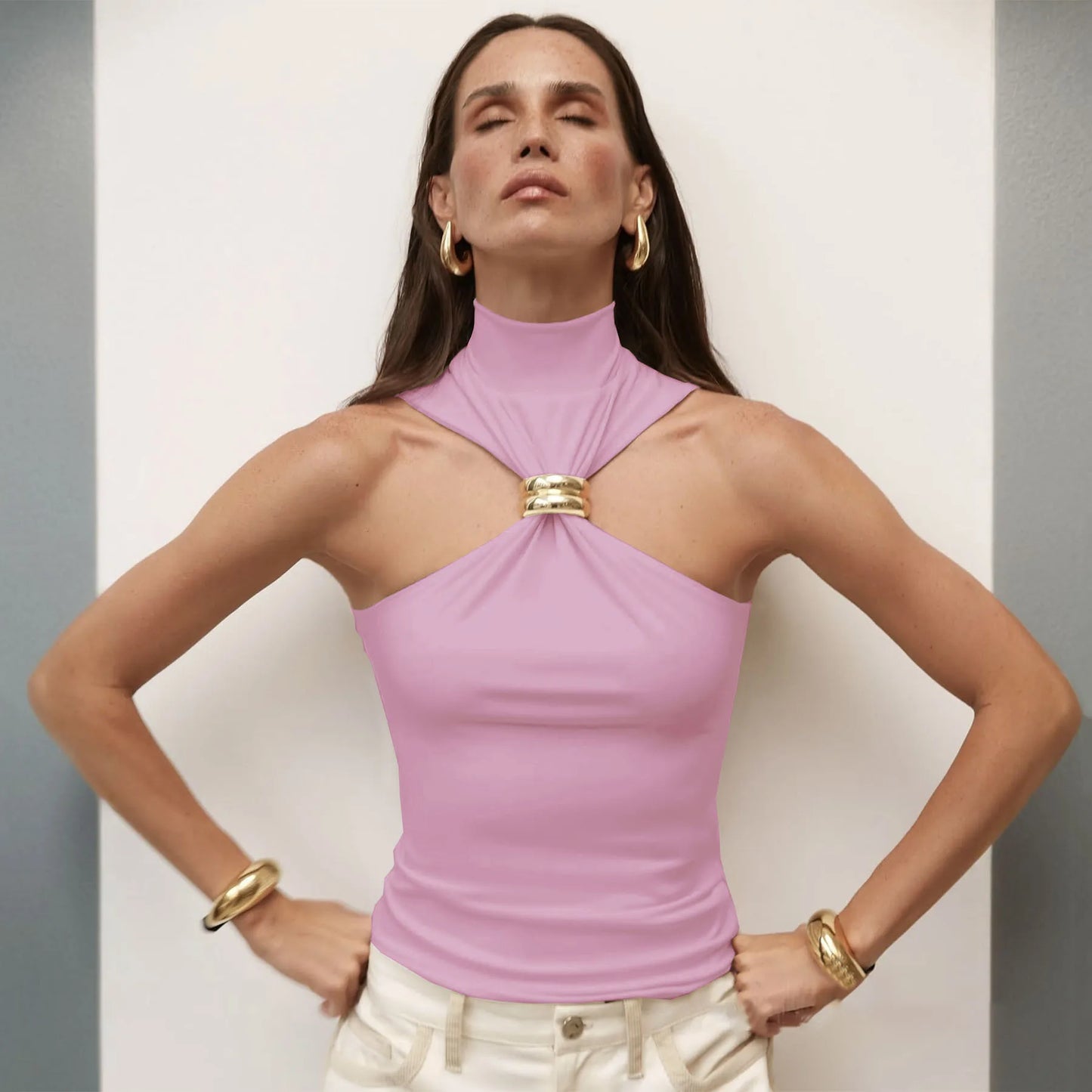 Camiseta básica sin mangas para mujer