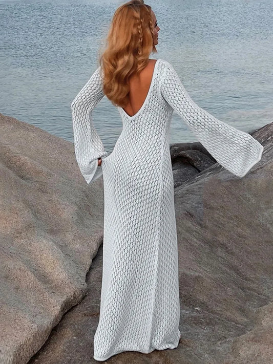 Knitted Crochet Long Sleeve Dress for Women