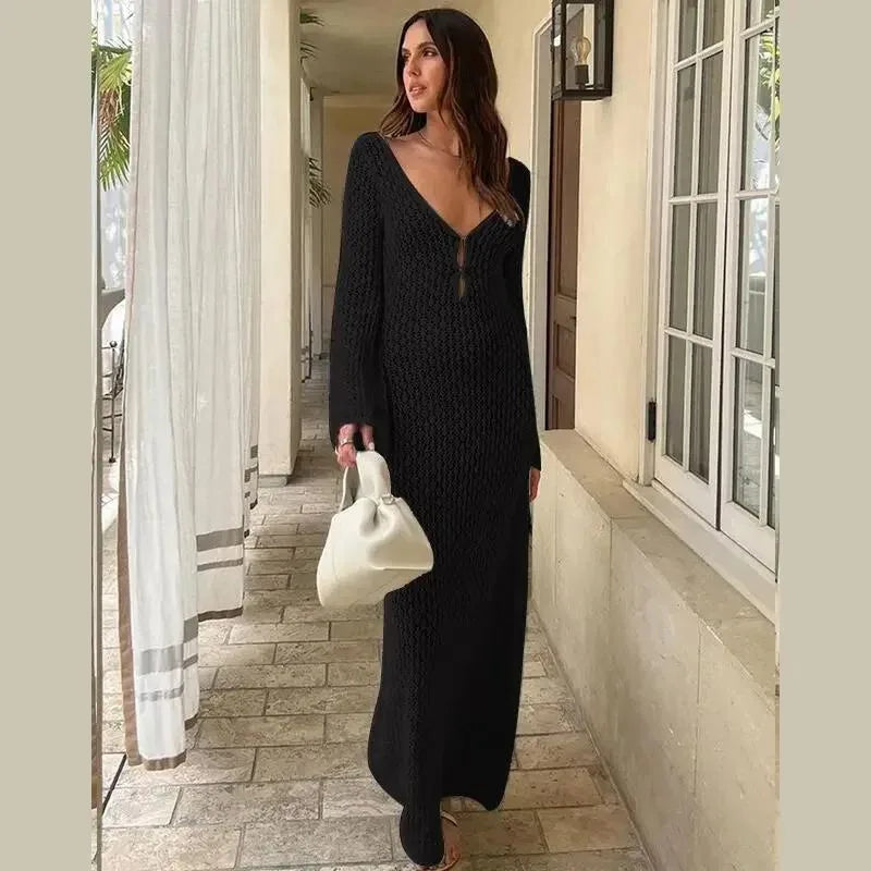 Knitted Crochet Long Sleeve Dress for Women