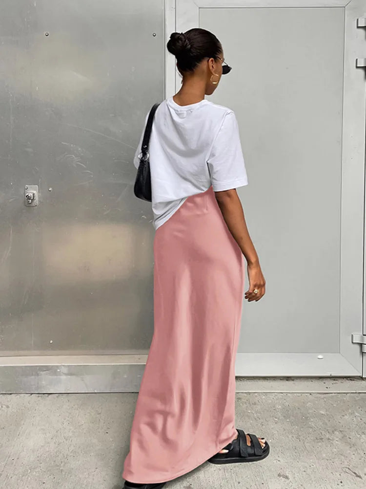 Elegant Satin Black Skirt for Women
