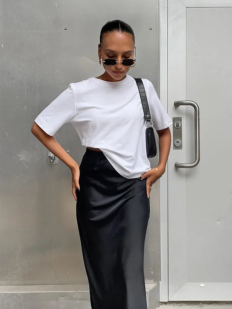 Elegant Satin Black Skirt for Women