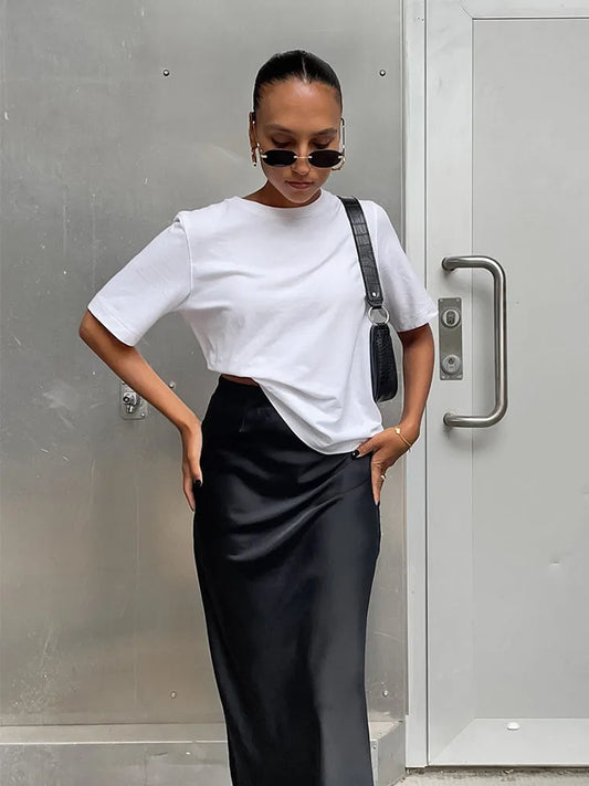 Elegant Satin Black Skirt for Women