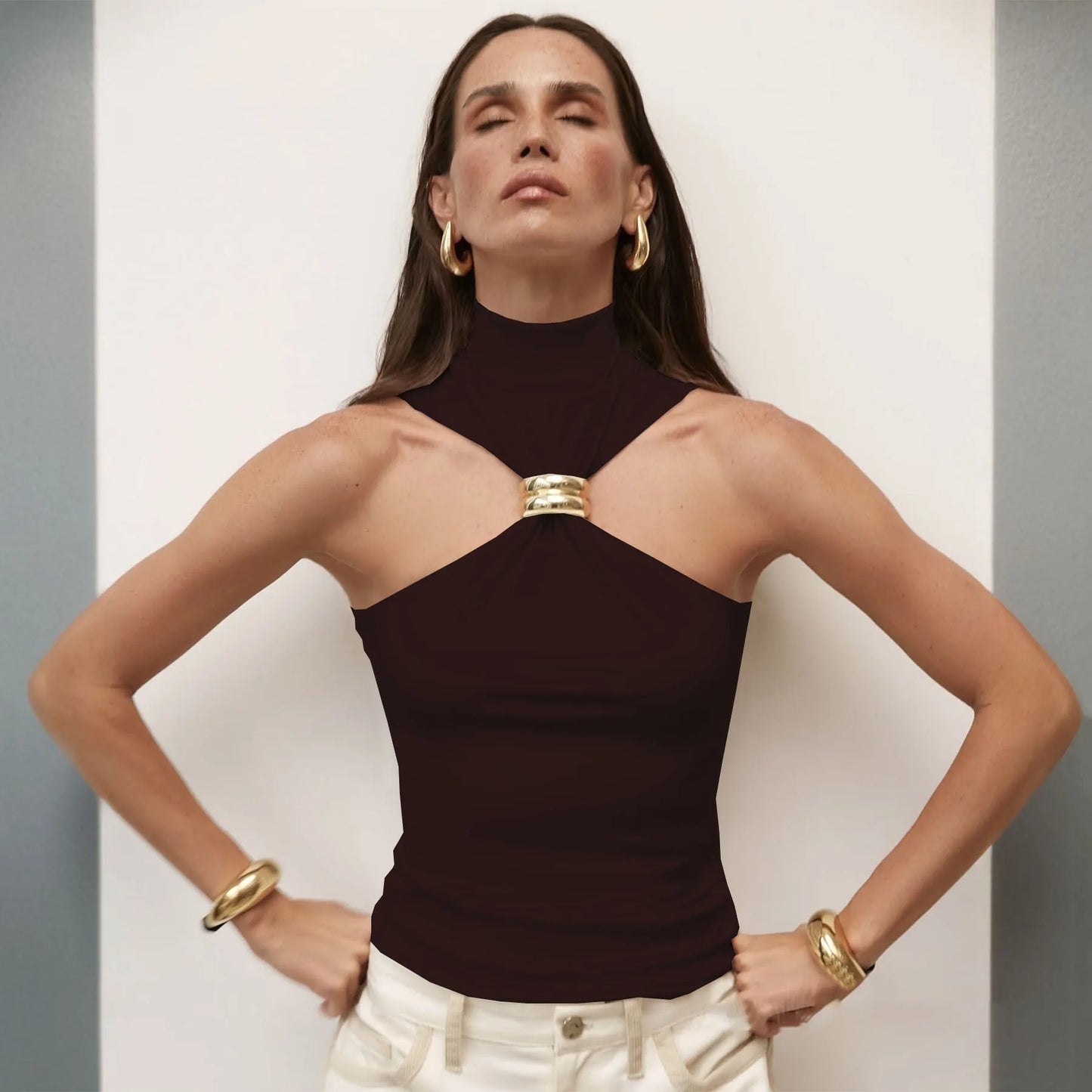 Camiseta básica sin mangas para mujer