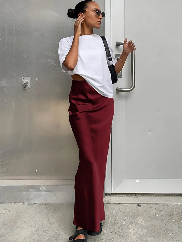 Elegant Satin Black Skirt for Women