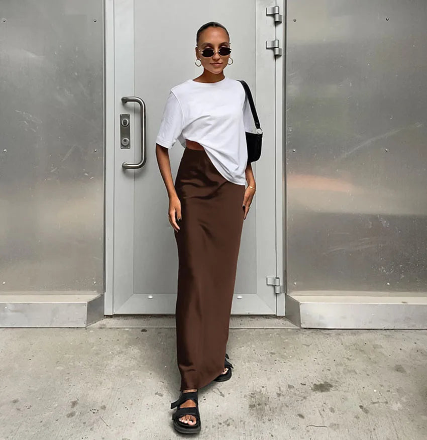 Elegant Satin Black Skirt for Women