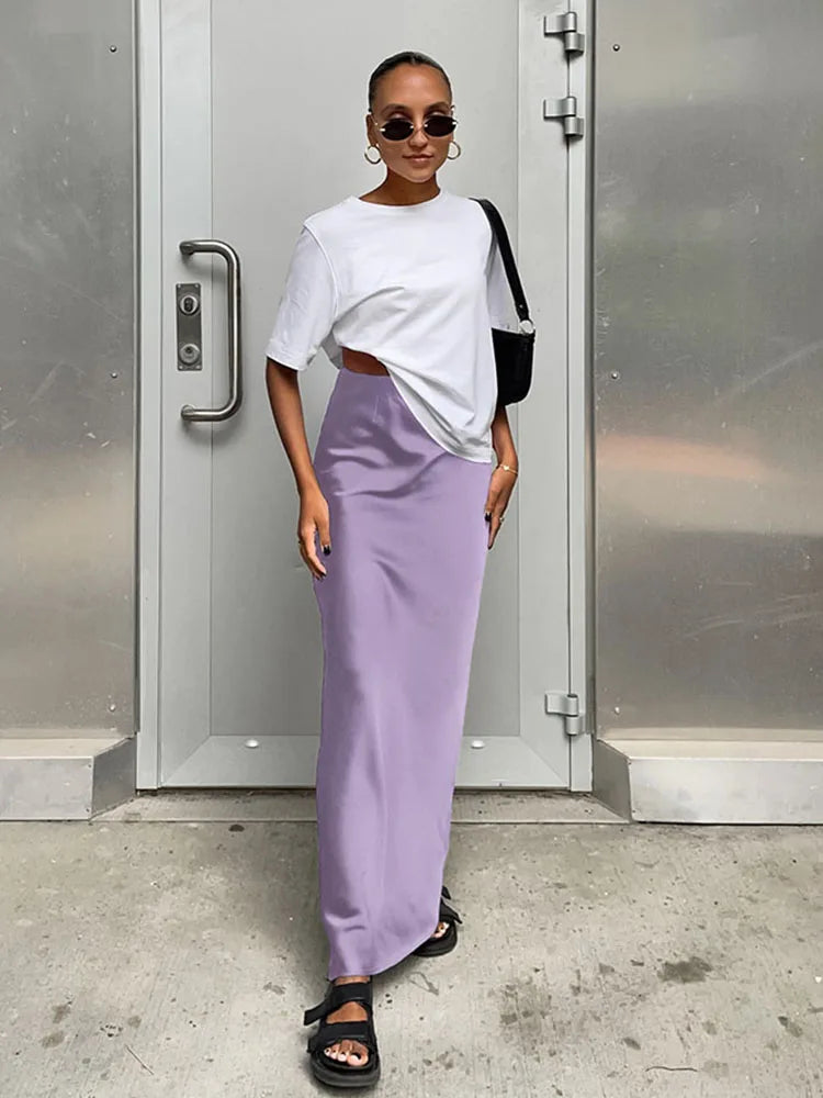 Elegant Satin Black Skirt for Women