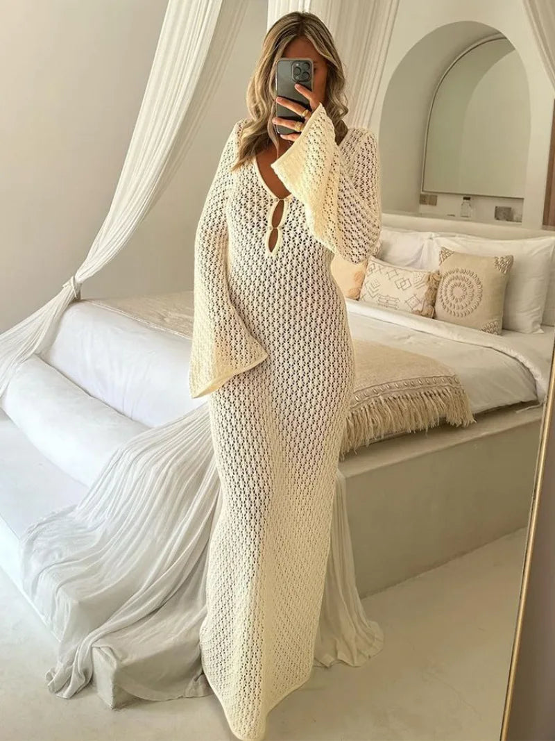 Knitted Crochet Long Sleeve Dress for Women